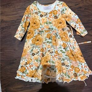 SweetHoney Floral Kids Dress - Orange and Cream